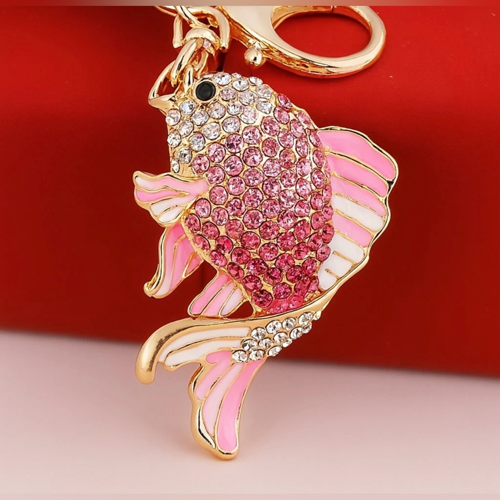 Bag Charm Keychain - Rhinestone Fish Bag Charm Keychain Keyring, Purse Accessory - Picture 3 of 3